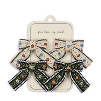 Konges Slojd Ribbon Bow Hair Clips, Four Pack, Beige Black