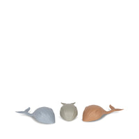 Konges Slojd Whale Bath Toy Trio, Quarry Blue Mix - Hello Little Birdie