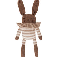 Main Sauvage Bunny Knitted Soft Toy, Sand Striped Romper - Hello Little Birdie