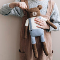 Main Sauvage Knitted Big Teddy Soft Toy, Blue Overalls - Hello Little Birdie