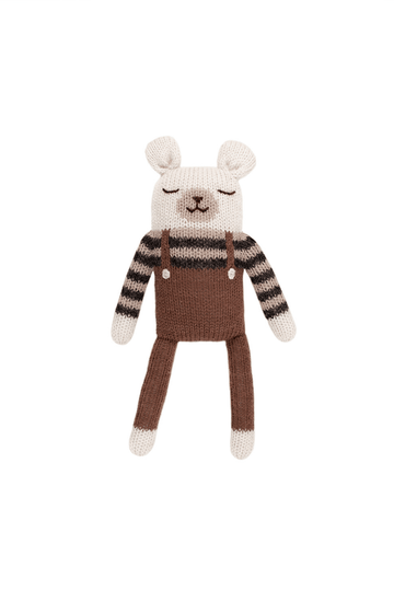 Main Sauvage Polar Bear Knitted Soft Toy, Nut Overalls - Hello Little Birdie