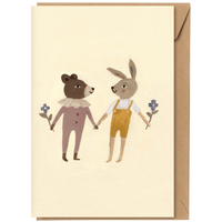 Main Sauvage Teddy and Bunny Greeting Card - Hello Little Birdie