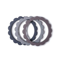 Mushie Flower Teething Bracelet 3-Pack, Dried Steel/Dove Gray/Stone (PRE-ORDER FEB) - Hello Little Birdie