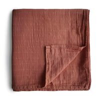 Mushie Muslin Swaddle Blanket Organic Cotton, Cognac - Hello Little Birdie