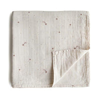 Mushie Muslin Swaddle Blanket Organic Cotton, Falling Stars - Hello Little Birdie