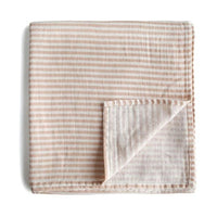 Mushie Muslin Swaddle Blanket Organic Cotton, Natural Stripe - Hello Little Birdie