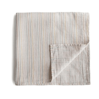Mushie Muslin Swaddle Blanket Organic Cotton, Retro Stripes - Hello Little Birdie