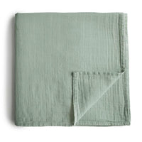 Mushie Muslin Swaddle Blanket Organic Cotton, Sage - Hello Little Birdie