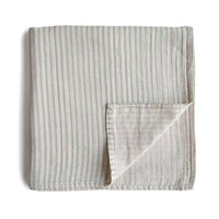 Mushie Muslin Swaddle Blanket Organic Cotton, Sage Stripe - Hello Little Birdie