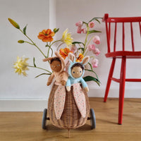Olli Ella Rattan Bunny Luggy with Lining, Pansy - Hello Little Birdie