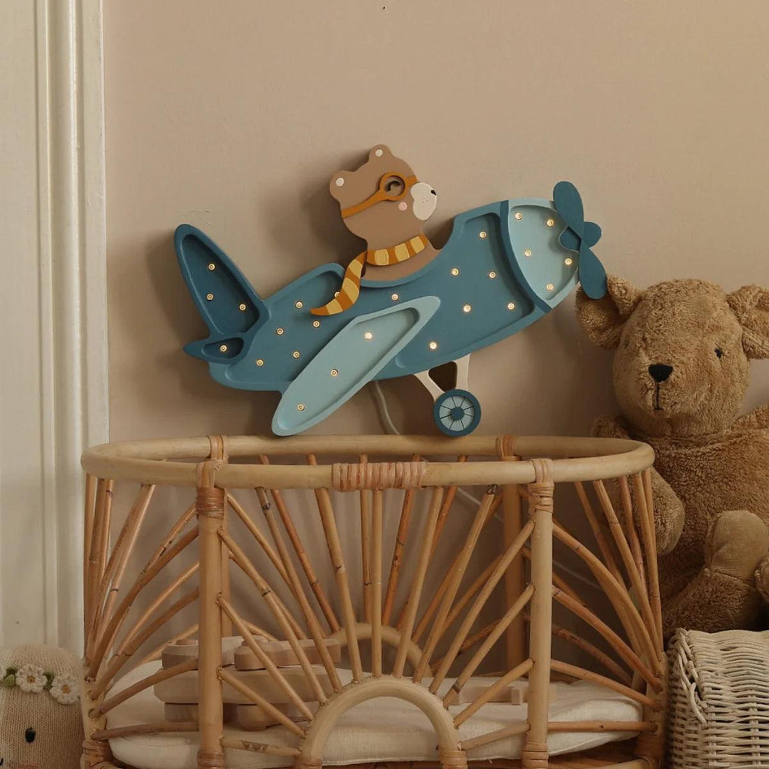 Little Lights Vintage Aircraft Lamp, Denim Blue Bear - Hello Little Birdie