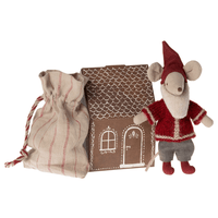 Maileg Santa Christmas Mouse with Gingerbread House - Hello Little Birdie