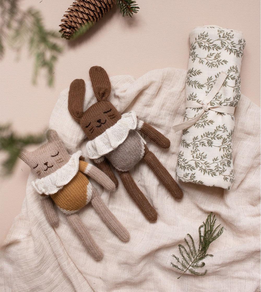 Main Sauvage Bunny Knitted Soft Toy, Oat Bodysuit - Hello Little Birdie