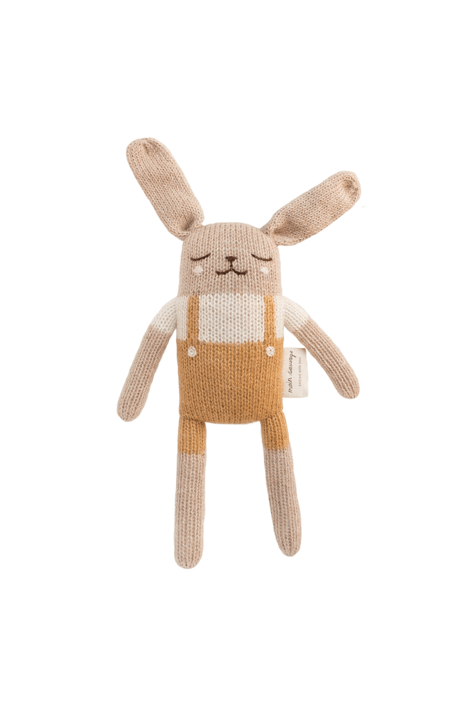 Main Sauvage Bunny Knitted Soft Toy, Ochre Overalls - Hello Little Birdie