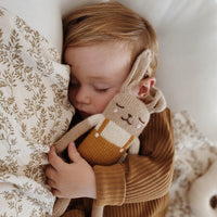 Main Sauvage Bunny Knitted Soft Toy, Ochre Overalls - Hello Little Birdie