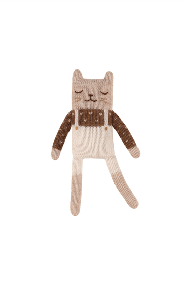 Main Sauvage Kitten Knitted Soft Toy, Ecru Overalls - Hello Little Birdie