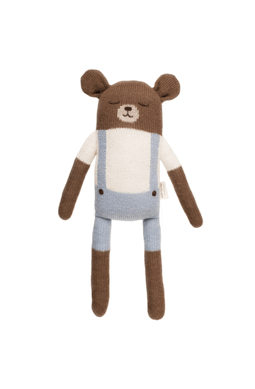 Main Sauvage Knitted Big Teddy Soft Toy, Blue Overalls - Hello Little Birdie