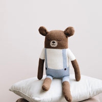 Main Sauvage Knitted Big Teddy Soft Toy, Blue Overalls - Hello Little Birdie