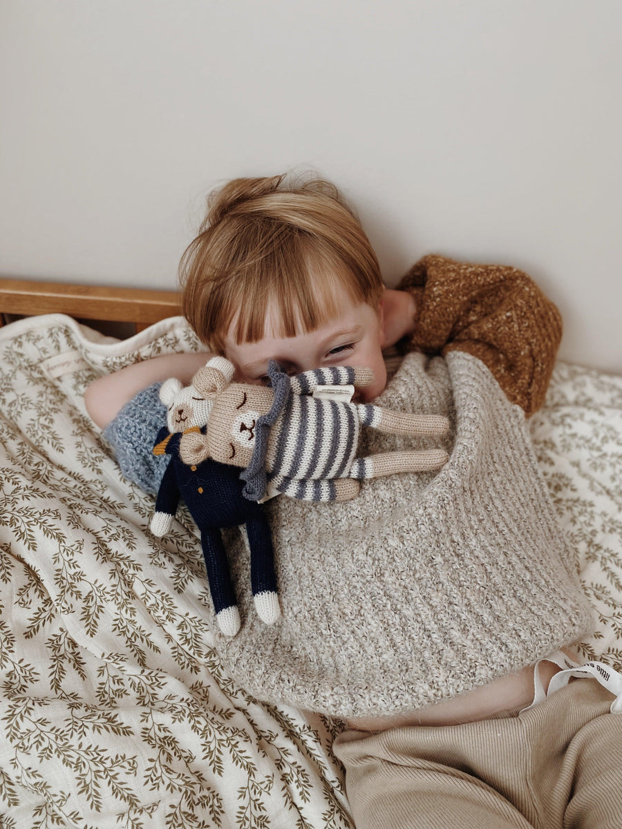 Main Sauvage Knitted Soft Teddy, Slate Striped Romper - Hello Little Birdie