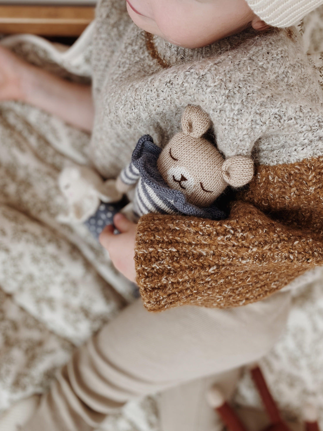 Main Sauvage Knitted Soft Teddy, Slate Striped Romper - Hello Little Birdie