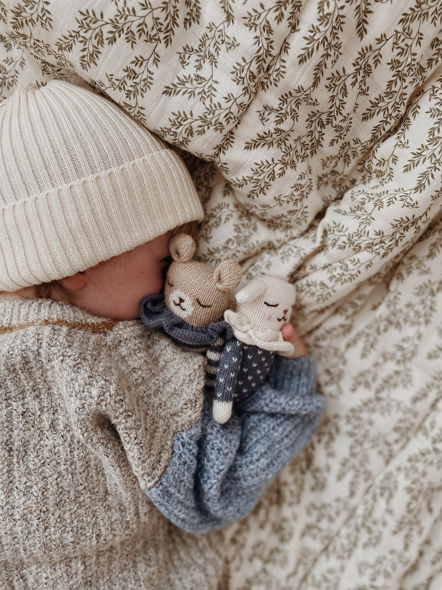 Main Sauvage Knitted Soft Teddy, Slate Striped Romper - Hello Little Birdie