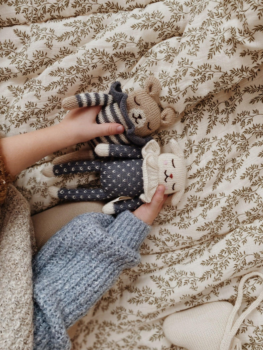 Main Sauvage Knitted Soft Teddy, Slate Striped Romper - Hello Little Birdie