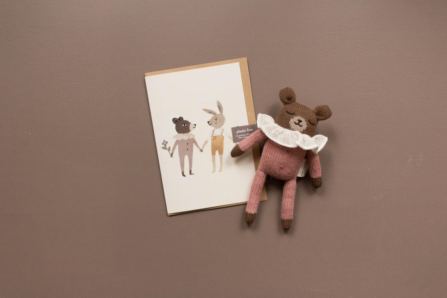 Main Sauvage Teddy and Bunny Greeting Card - Hello Little Birdie