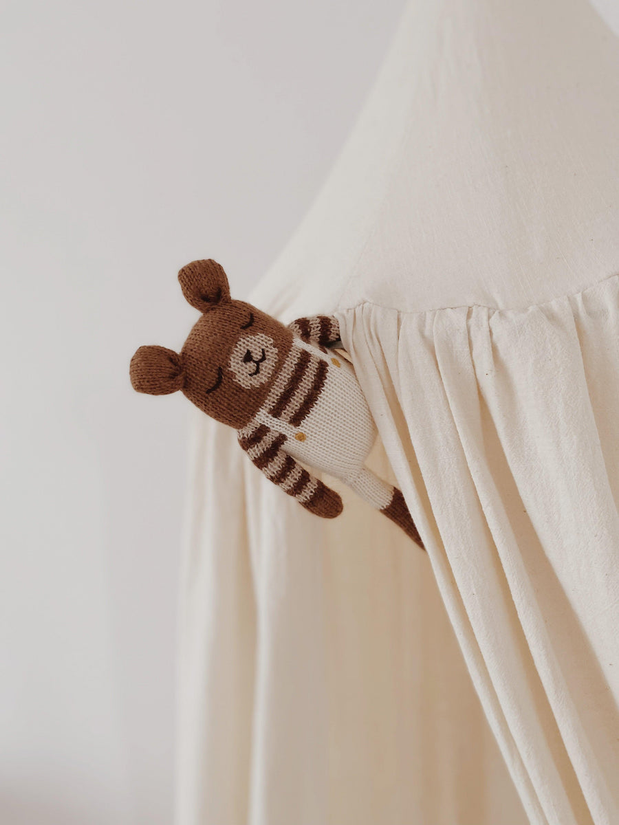 Main Sauvage Teddy Knitted Soft Toy, Ecru Overalls - Hello Little Birdie
