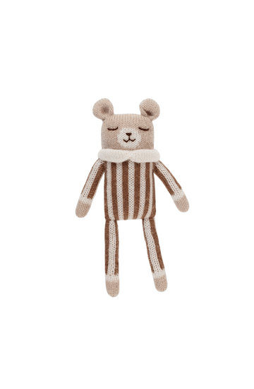 Main Sauvage Teddy Knitted Soft Toy, Nut Striped Jumpsuit - Hello Little Birdie