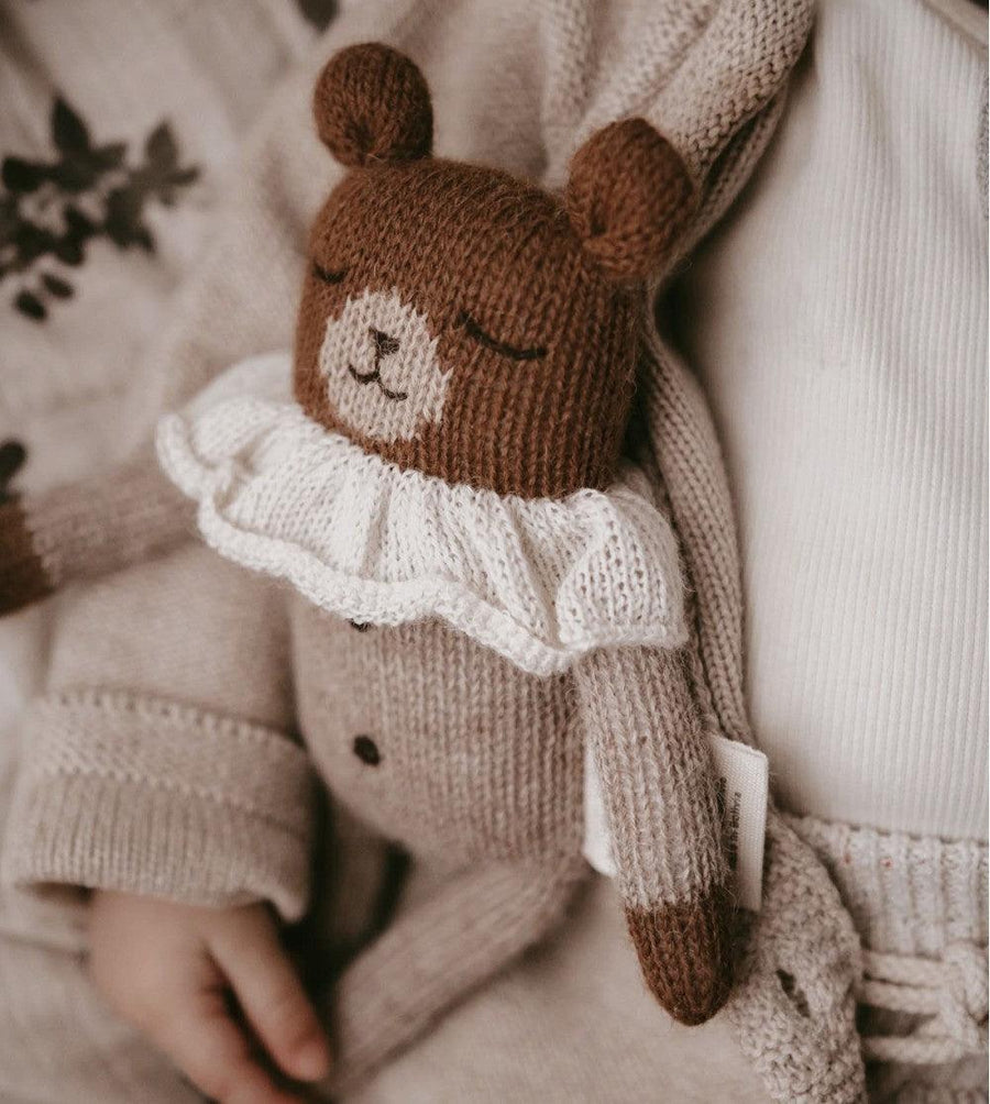 Main Sauvage Teddy Knitted Soft Toy, Oat Pyjamas - Hello Little Birdie