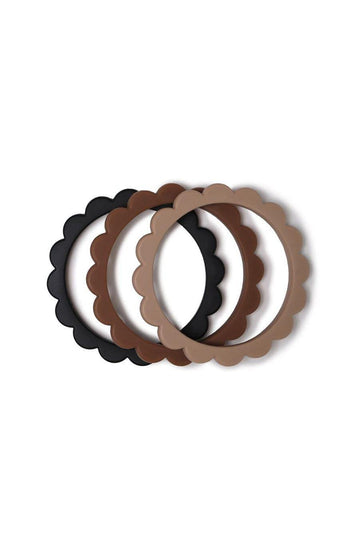 Mushie Flower Teething Bracelet 3-Pack, Black/Natural/Caramel (PRE-ORDER FEB) - Hello Little Birdie