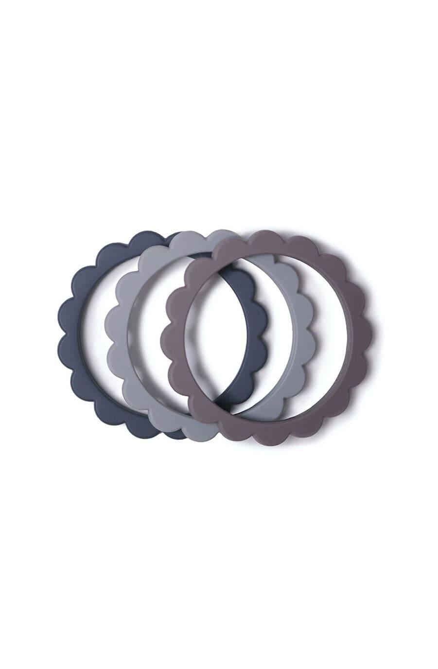Mushie Flower Teething Bracelet 3-Pack, Dried Steel/Dove Gray/Stone (PRE-ORDER FEB) - Hello Little Birdie