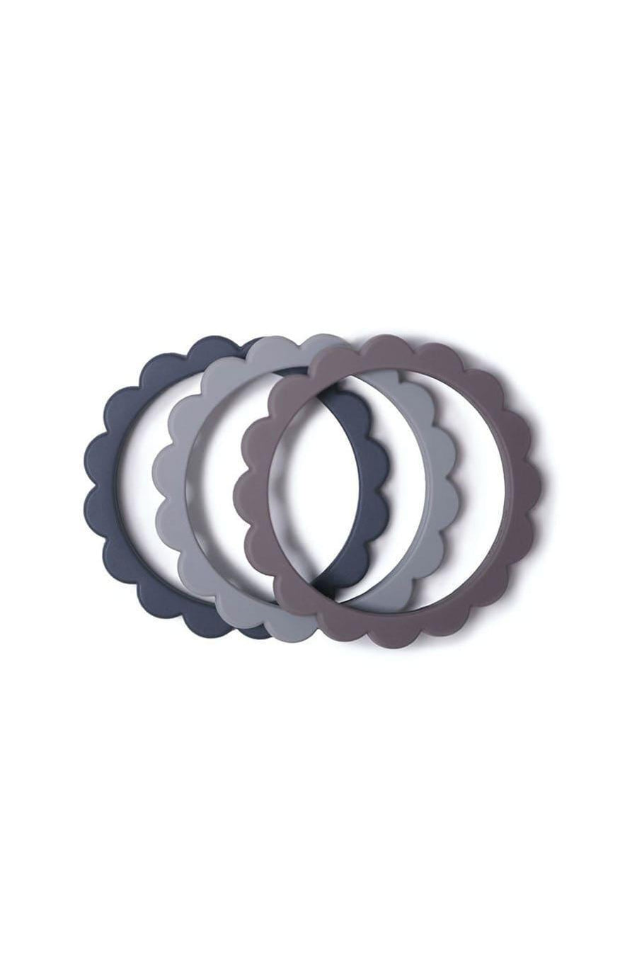 Mushie Flower Teething Bracelet 3-Pack, Dried Steel/Dove Gray/Stone (PRE-ORDER FEB) - Hello Little Birdie