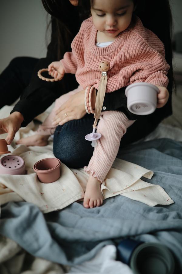 Mushie Flower Teething Bracelet 3-Pack, Dried Steel/Dove Gray/Stone (PRE-ORDER FEB) - Hello Little Birdie