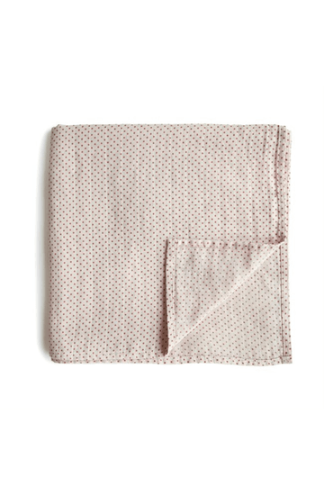Mushie Muslin Swaddle Blanket Organic Cotton, Caramel Polka Dots - Hello Little Birdie