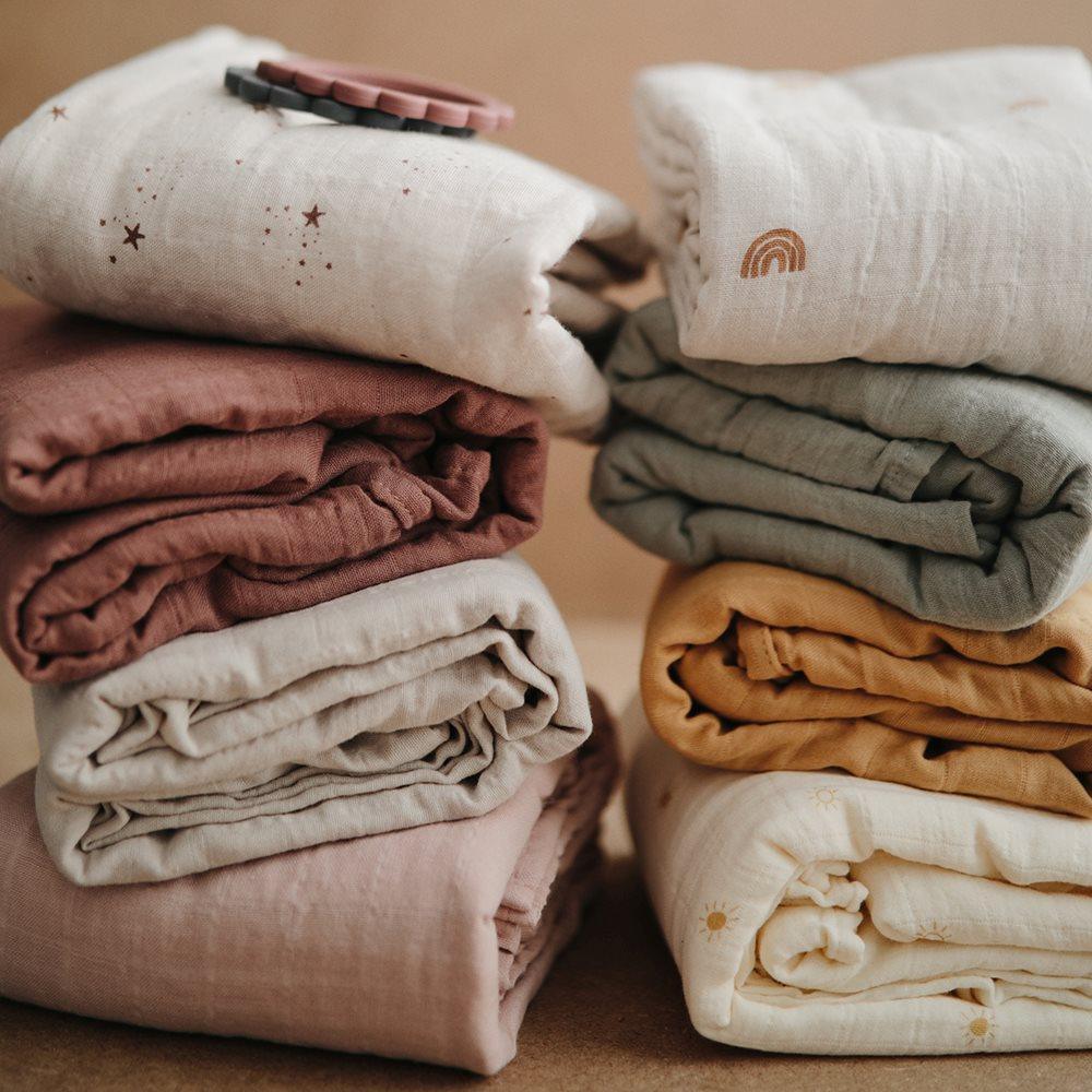 Mushie Muslin Swaddle Blanket Organic Cotton, Cognac - Hello Little Birdie