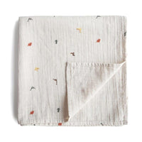 Mushie Muslin Swaddle Blanket Organic Cotton, Dinosaurs - Hello Little Birdie