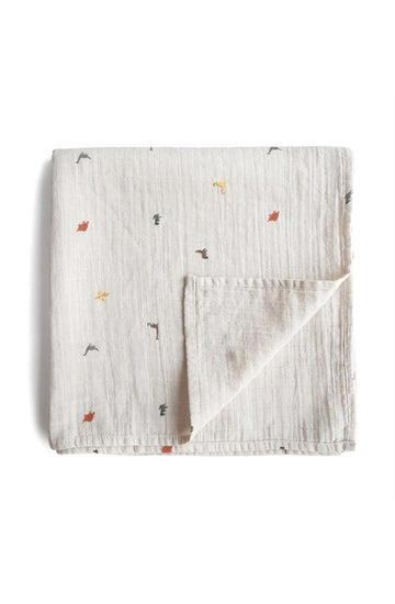 Mushie Muslin Swaddle Blanket Organic Cotton, Dinosaurs - Hello Little Birdie