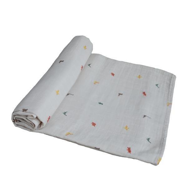 Mushie Muslin Swaddle Blanket Organic Cotton, Dinosaurs (PRE-ORDER FEB) - Hello Little Birdie