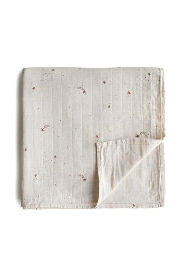 Mushie Muslin Swaddle Blanket Organic Cotton, Falling Stars - Hello Little Birdie