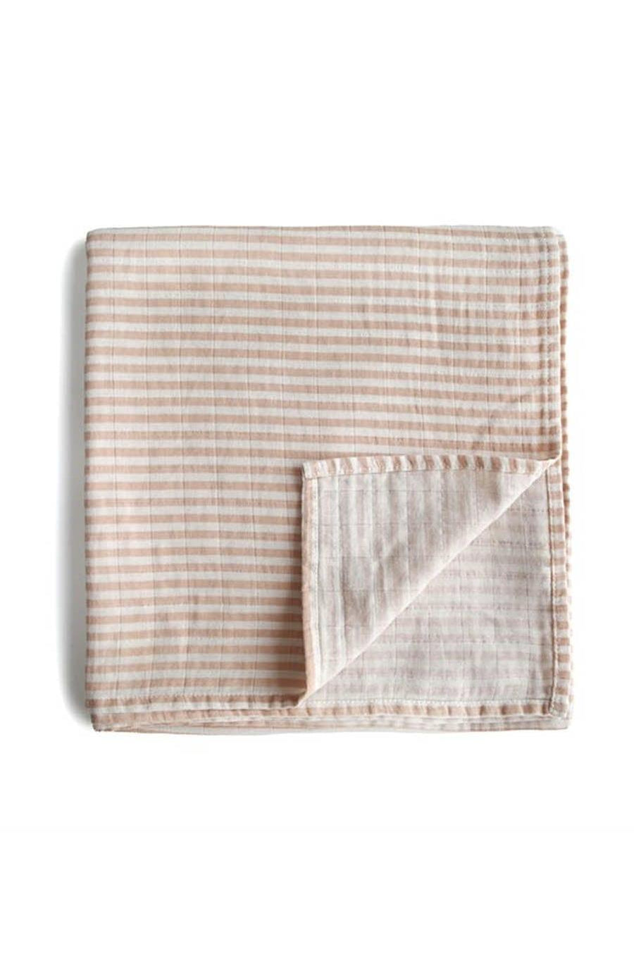 Mushie Muslin Swaddle Blanket Organic Cotton, Natural Stripe - Hello Little Birdie