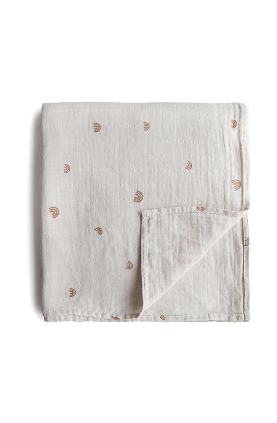 Mushie Muslin Swaddle Blanket Organic Cotton, Rainbows - Hello Little Birdie