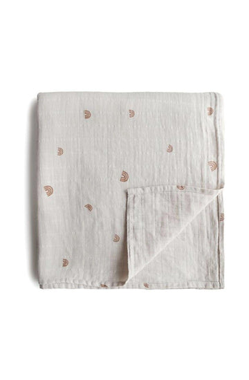 Mushie Muslin Swaddle Blanket Organic Cotton, Rainbows - Hello Little Birdie