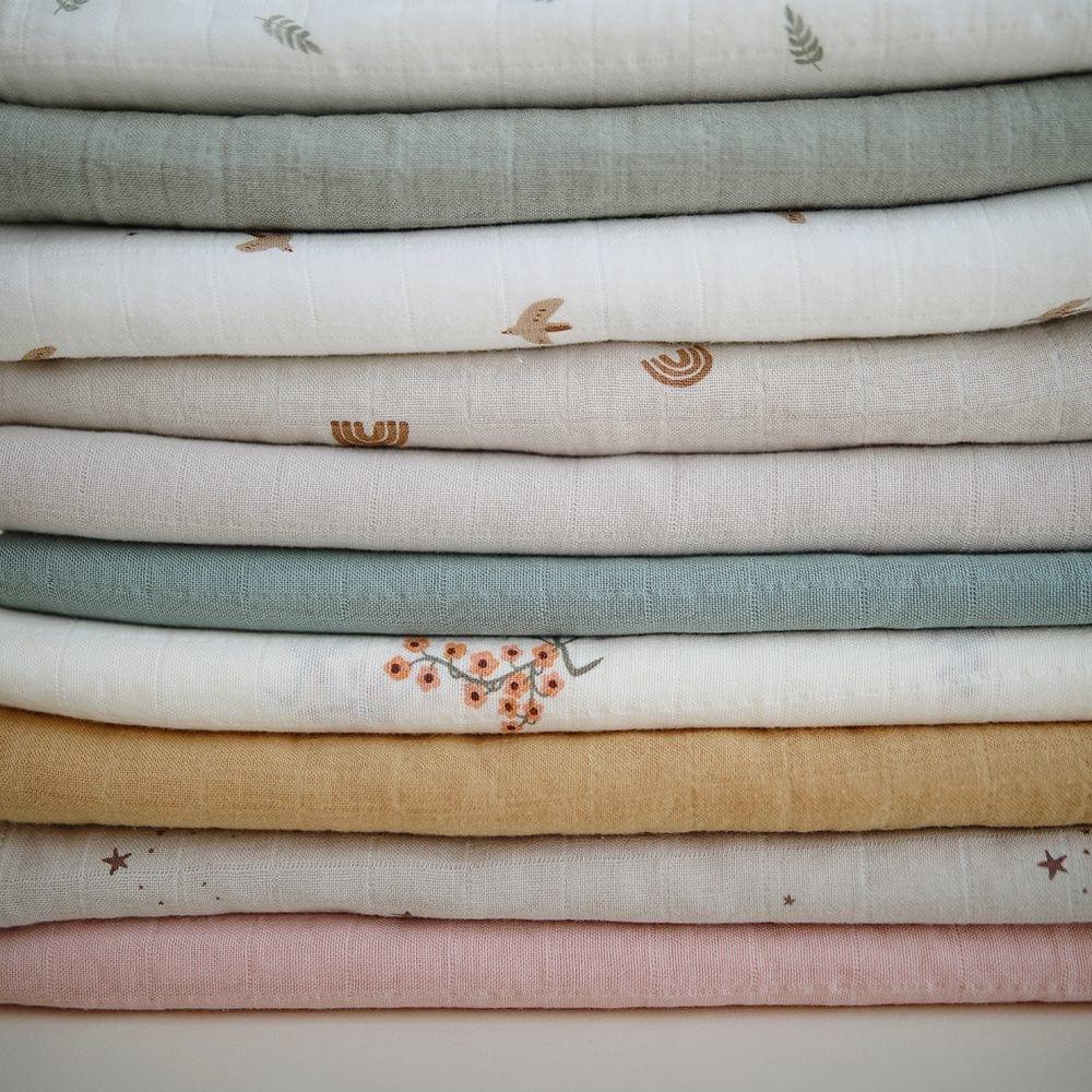 Mushie Muslin Swaddle Blanket Organic Cotton, Rainbows - Hello Little Birdie