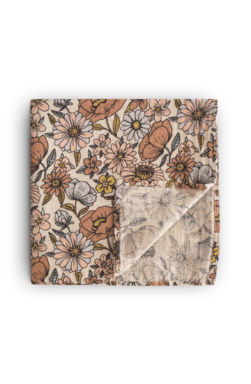 Mushie Muslin Swaddle Blanket Organic Cotton, Retro Flowers - Hello Little Birdie