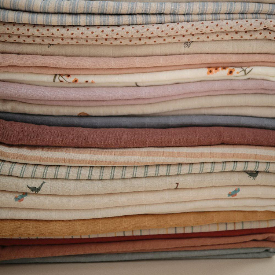 Mushie Muslin Swaddle Blanket Organic Cotton, Retro Stripes - Hello Little Birdie