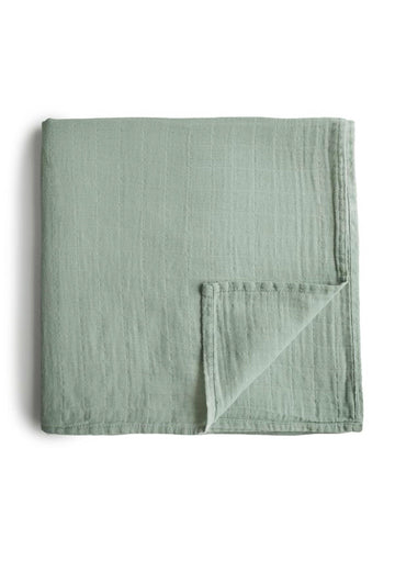 Mushie Muslin Swaddle Blanket Organic Cotton, Sage - Hello Little Birdie