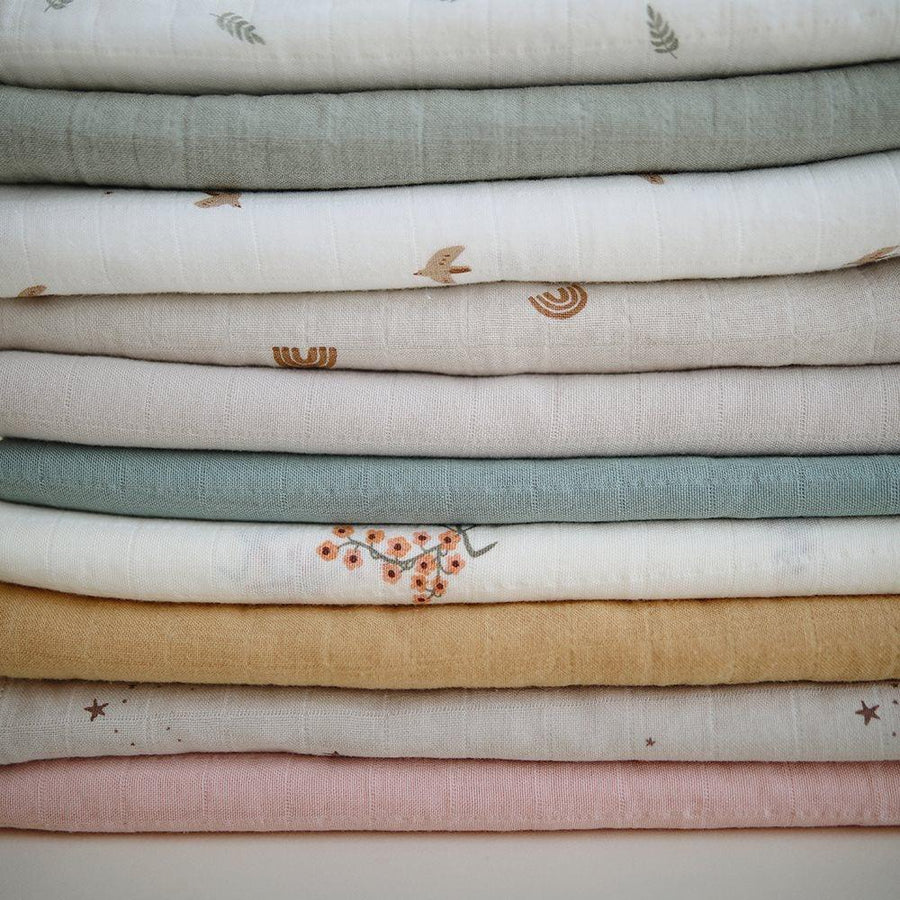 Mushie Muslin Swaddle Blanket Organic Cotton, Sage - Hello Little Birdie