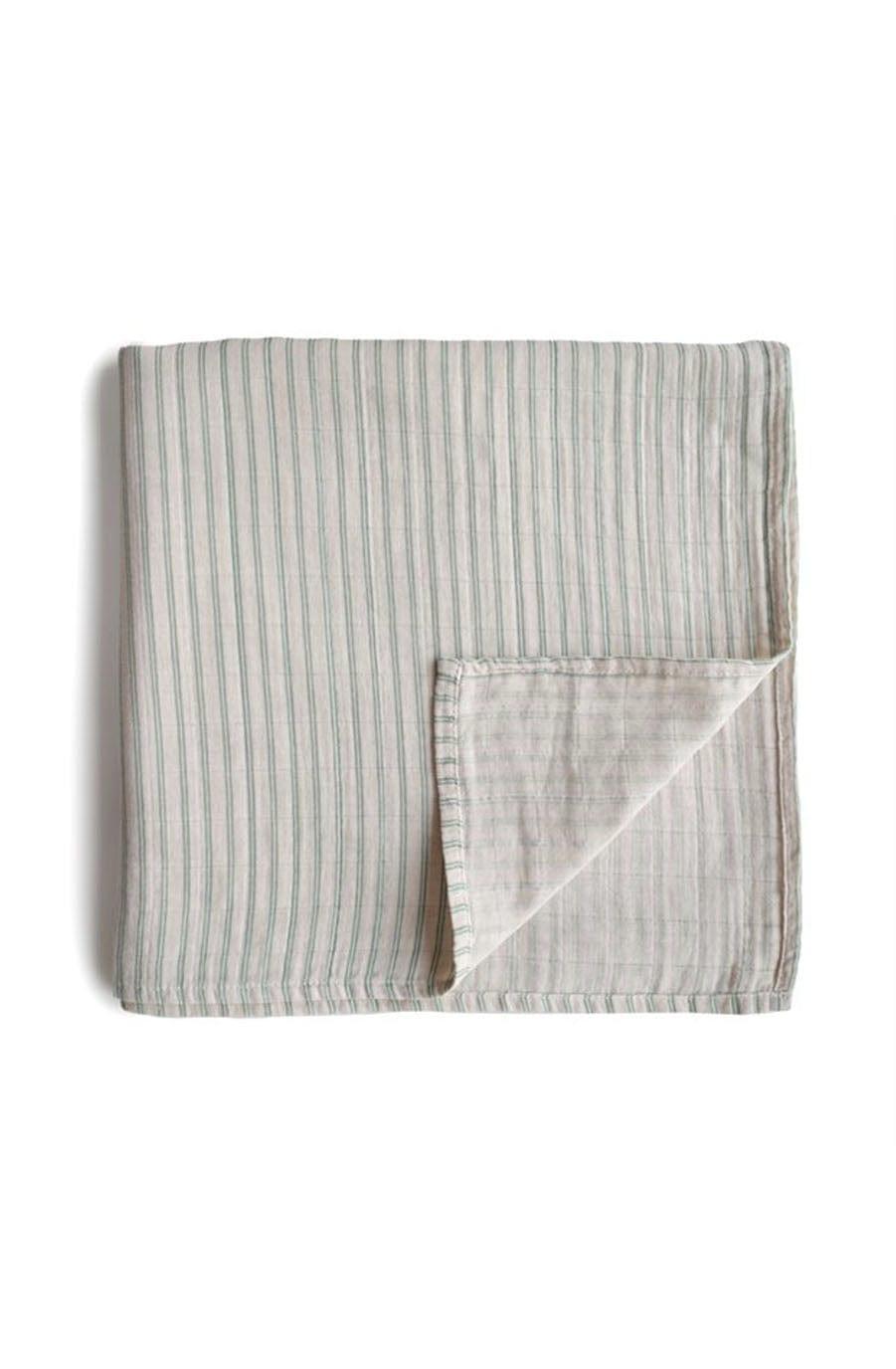 Mushie Muslin Swaddle Blanket Organic Cotton, Sage Stripe - Hello Little Birdie