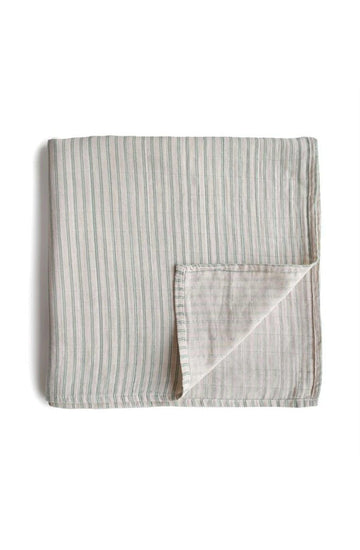 Mushie Muslin Swaddle Blanket Organic Cotton, Sage Stripe - Hello Little Birdie